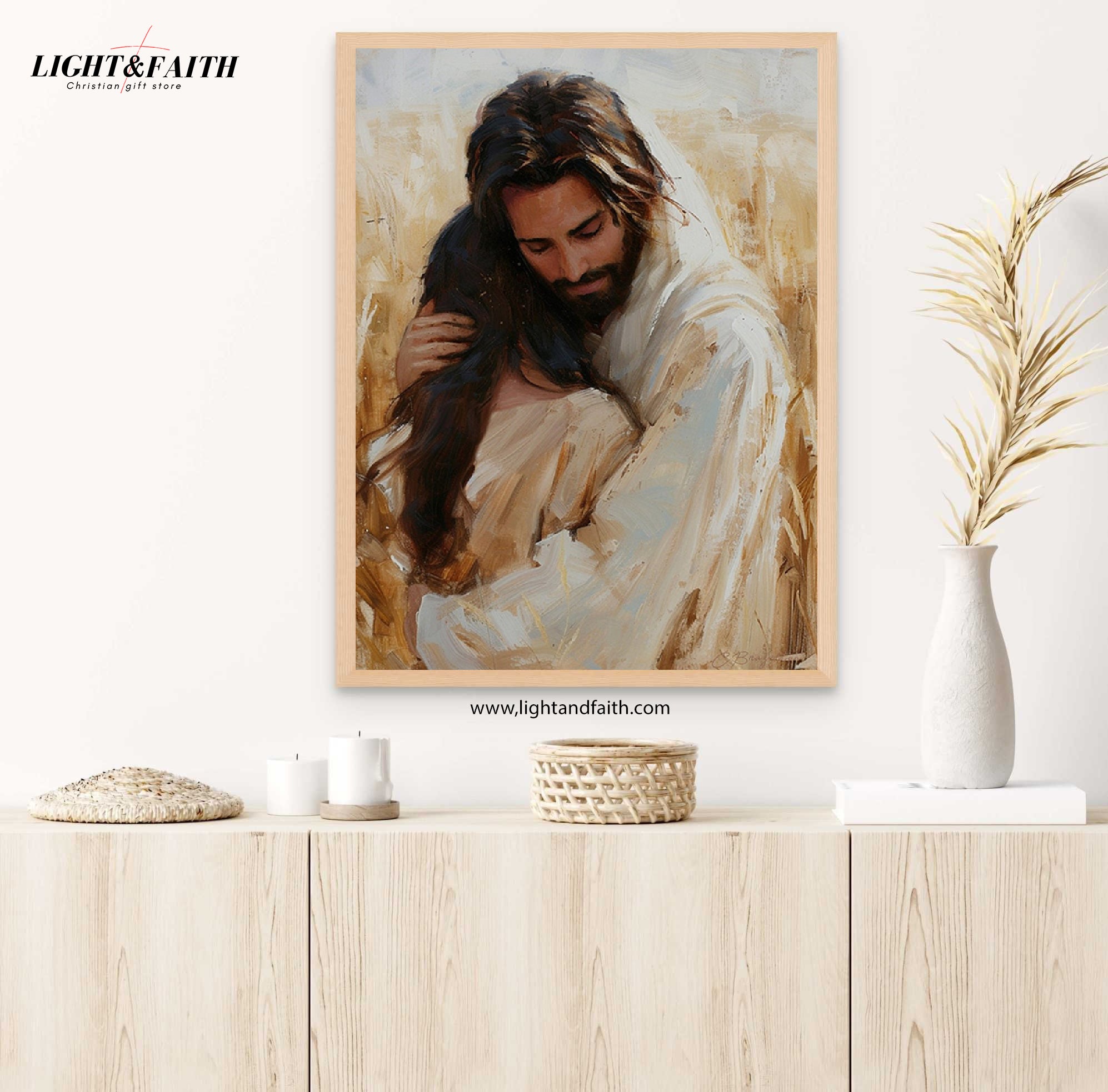 Healing Embrace Poster, Jesus Embracing Woman, Christian Poster, Jesus Poster, Divine Embrace